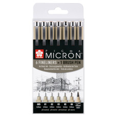 Sakura Pigma Micron Seti 6 Çizgi Kalınlığı ve 1 Fırça Siyah
