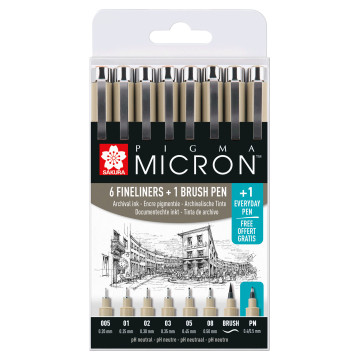 Sakura Pigma Micron Seti 7 Çizgi Kalınlığı ve 1 PN Kalemi (Siyah)