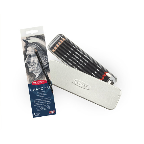 Derwent Charcoal Pencil 6'lı Teneke Kutu