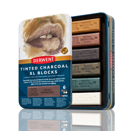 Derwent Tinted Charcoal XL Block Seti 6'lı Teneke Kutu