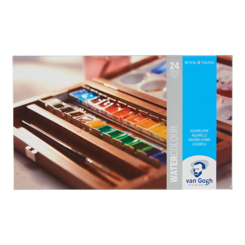 Royal Talens Van Gogh Sulu Boya Tablet Seti 24 Yarım Pan ve 3 Aksesuar (Ahşap Kutu)