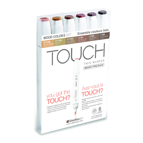 Shinhanart Touch Twin 6'lı Fırça Marker Seti (Wood Colors)