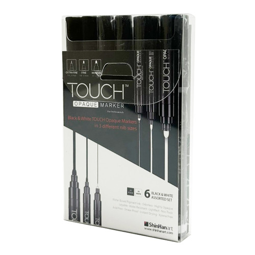Shinhanart Touch Opaque Marker Siyah ve Beyaz 6'lı Assorted Seti (Orta, İnce, Ekstra İnce)
