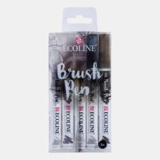 Talens Ecoline Fırça Uçlu Kalem 5'li Set Gri Tonları