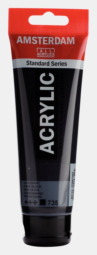 Amsterdam Standart Akrilik Boya 120 ML Oxyde Black  735 – Derin Siyah, Yüksek Örtücülük — Amsterdam