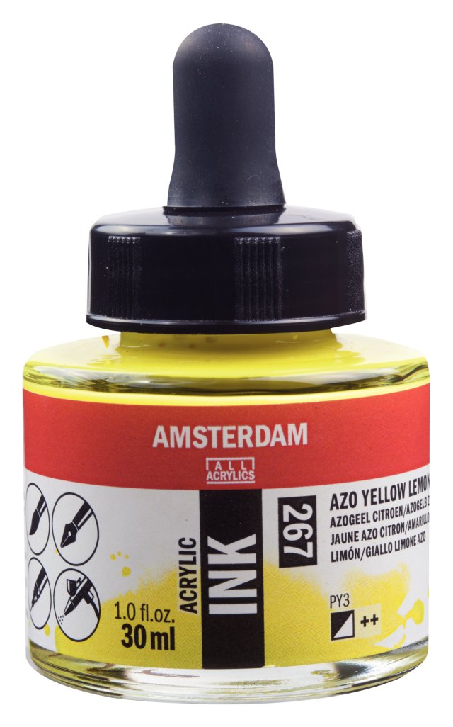 Amsterdam Akrilik Mürekkep 30 ML Azo Yellow Lemon 267 | Parlak ve Canlı Sarı — Amsterdam