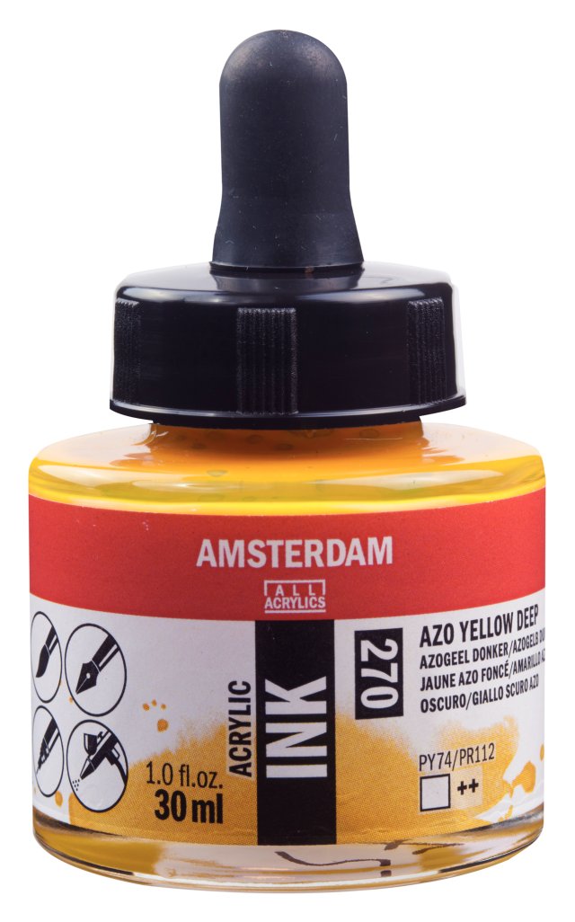 Amsterdam Akrilik Mürekkep 30 ML Azo Yellow Deep 270 | Yoğun ve Canlı Sarı — Amsterdam