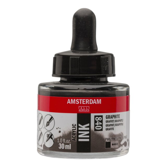 Talens Amsterdam Akrilik Mürekkep 30 ml Graphite Siyah – Yüksek Pigmentli — Amsterdam